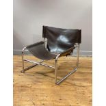 Rodney Kinsman, OMK for Habitat, a T1 sling chair, the brown leather seat and back on a chrome