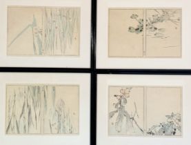 Seiti Shotei Watanabe (Japanese,1851-1918), a set of four diptych woodblock prints of flowers and p