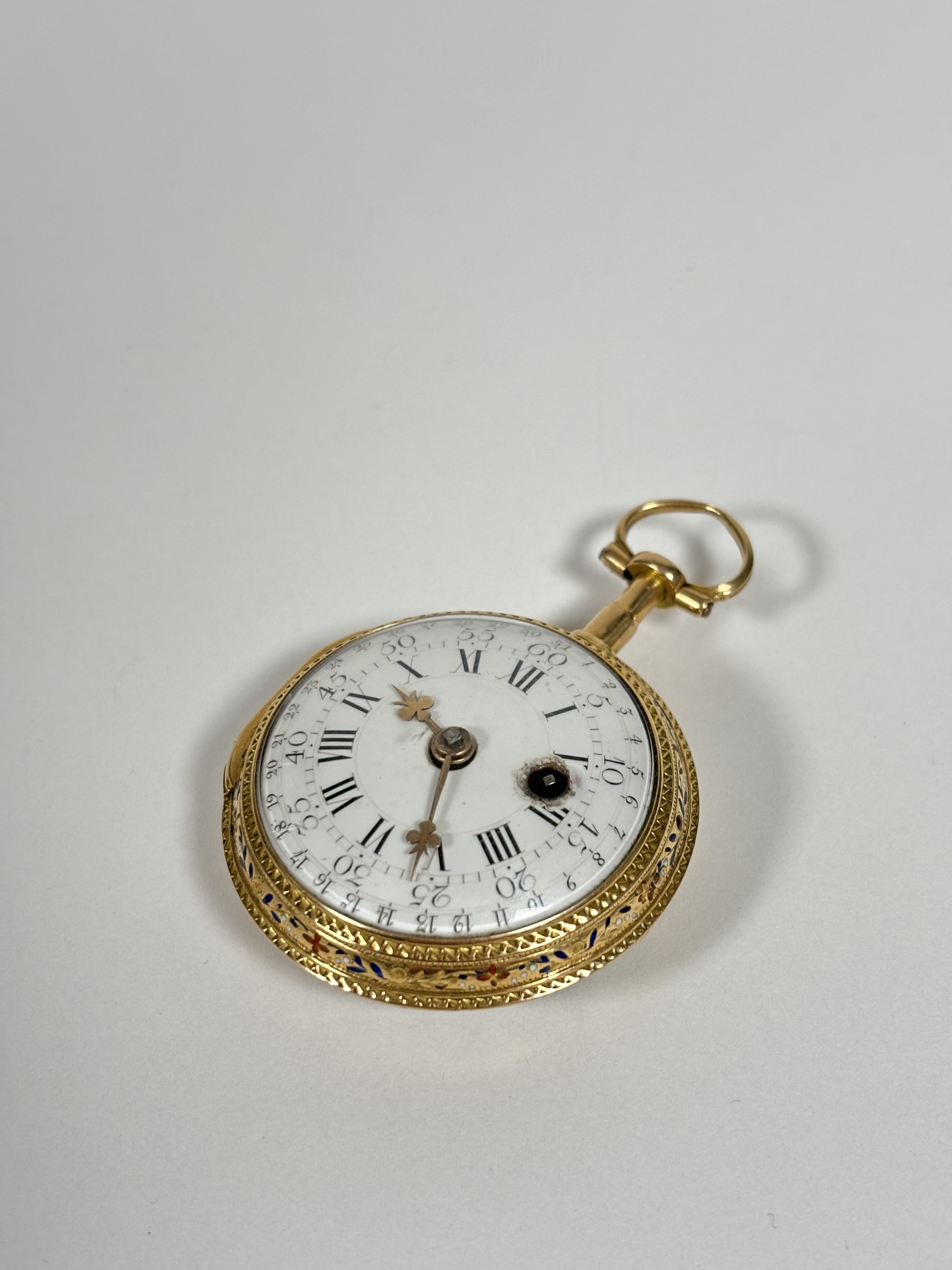 A diamond-set gold (unmarked) pair-cased pocket watch, late 18th century - Image 2 of 4
