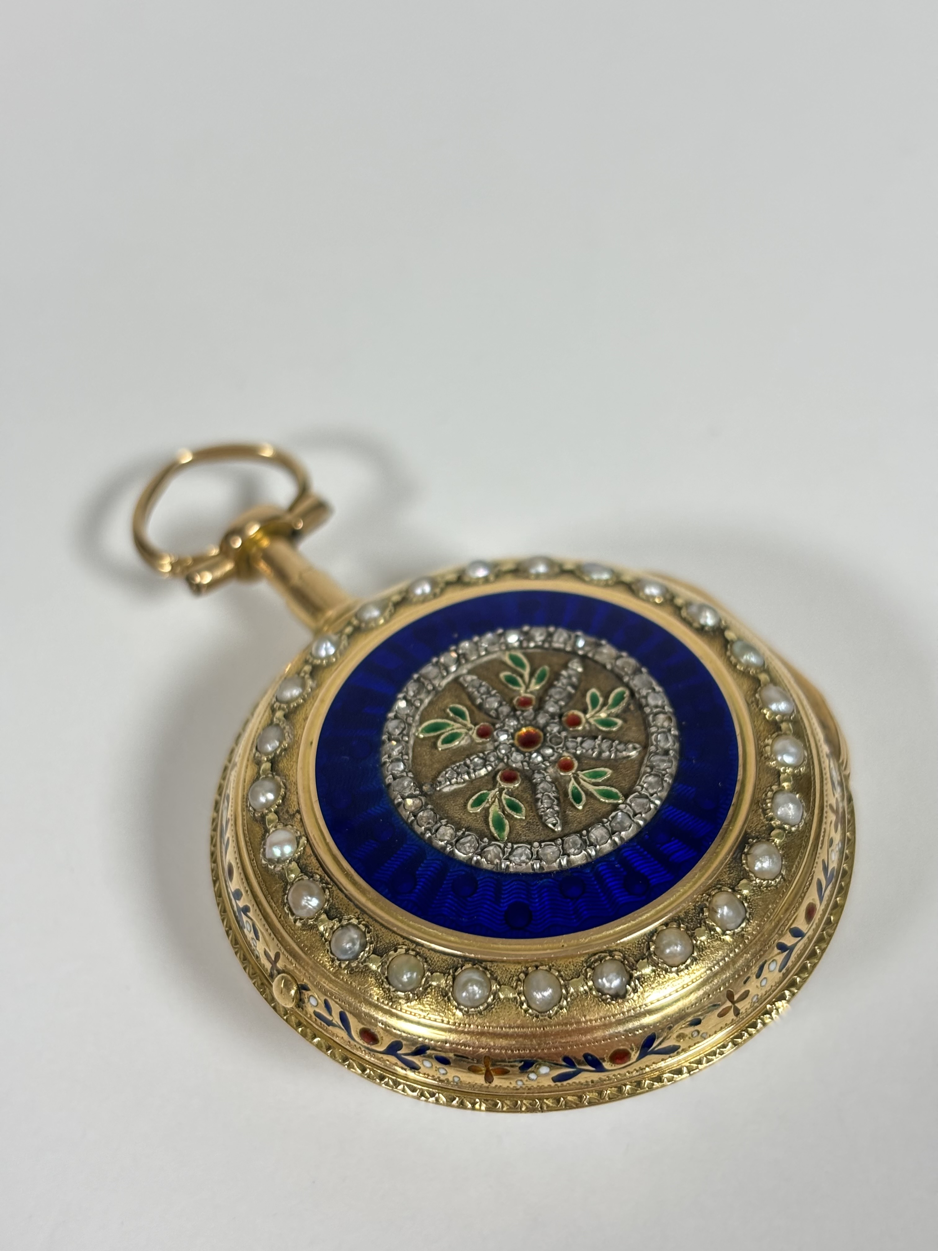 A diamond-set gold (unmarked) pair-cased pocket watch, late 18th century