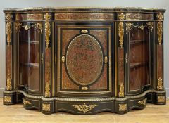 A fine Victorian ebonised mahogany and Boulle work credenza of serpentine outline