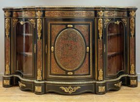 A fine Victorian ebonised mahogany and Boulle work credenza of serpentine outline