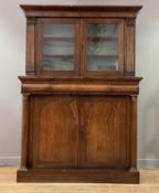A William IV rosewood bookcase chiffonier, the superstructure with angular projecting cornice