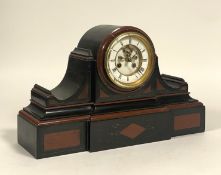 A Victorian slate twin-train drum head mantel clock