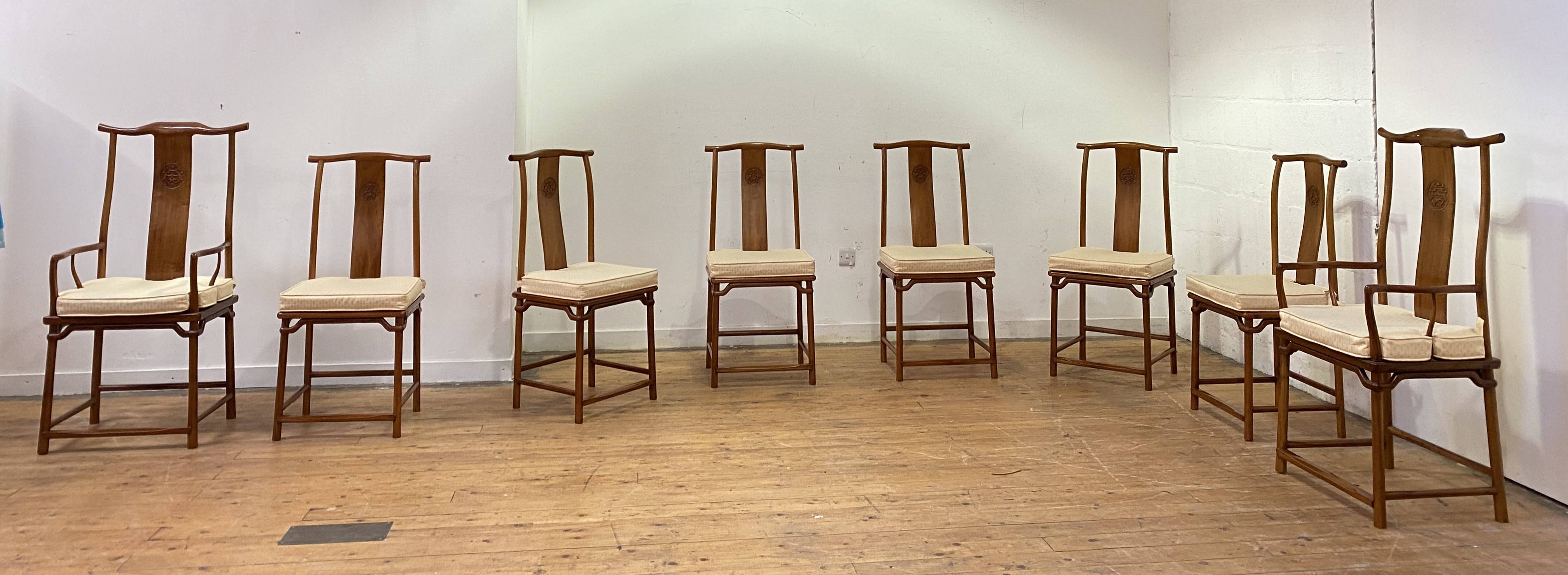 A set of eight Chinese Ming style hardwood dining chairs - Image 4 of 5