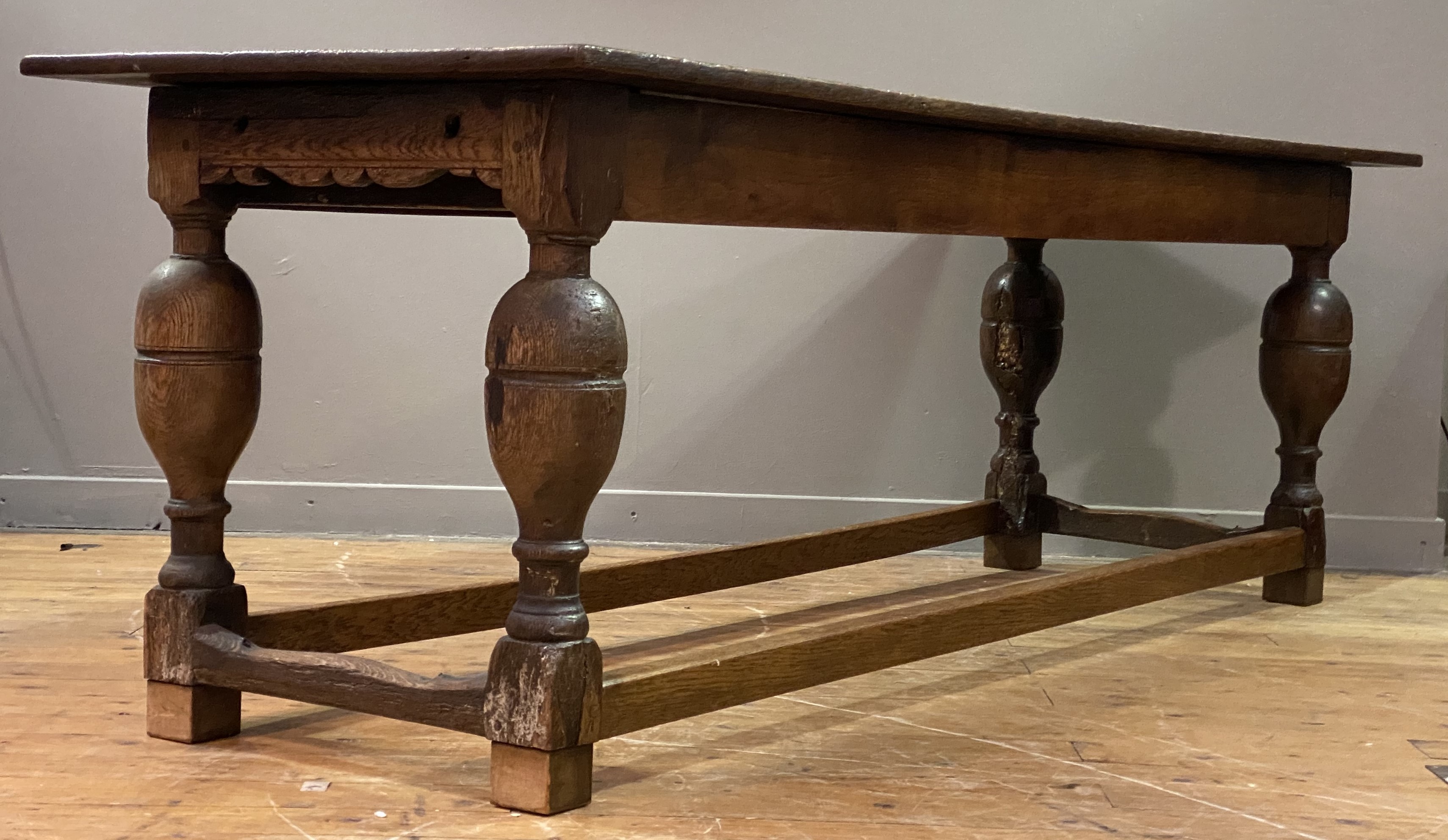 A country oak refectory table of pegged and jointed construction, 18th century and later - Image 2 of 3