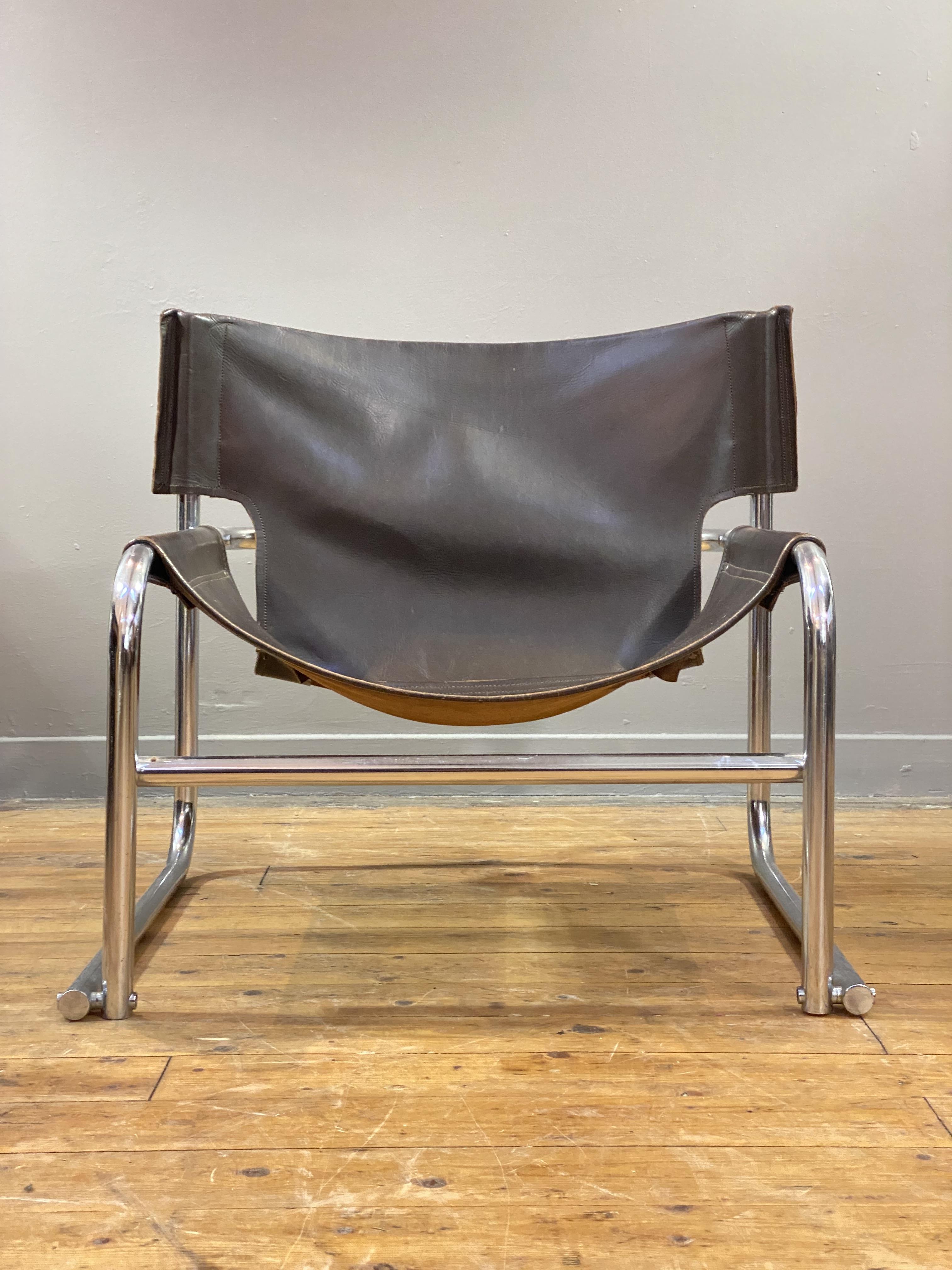Rodney Kinsman, OMK for Habitat, a T1 sling chair, the brown leather seat and back on a chrome - Image 3 of 3