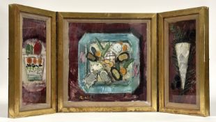 Donald Manson (Scottish, b. 1948), Une Bagatelle, a triptych of oils on panel,