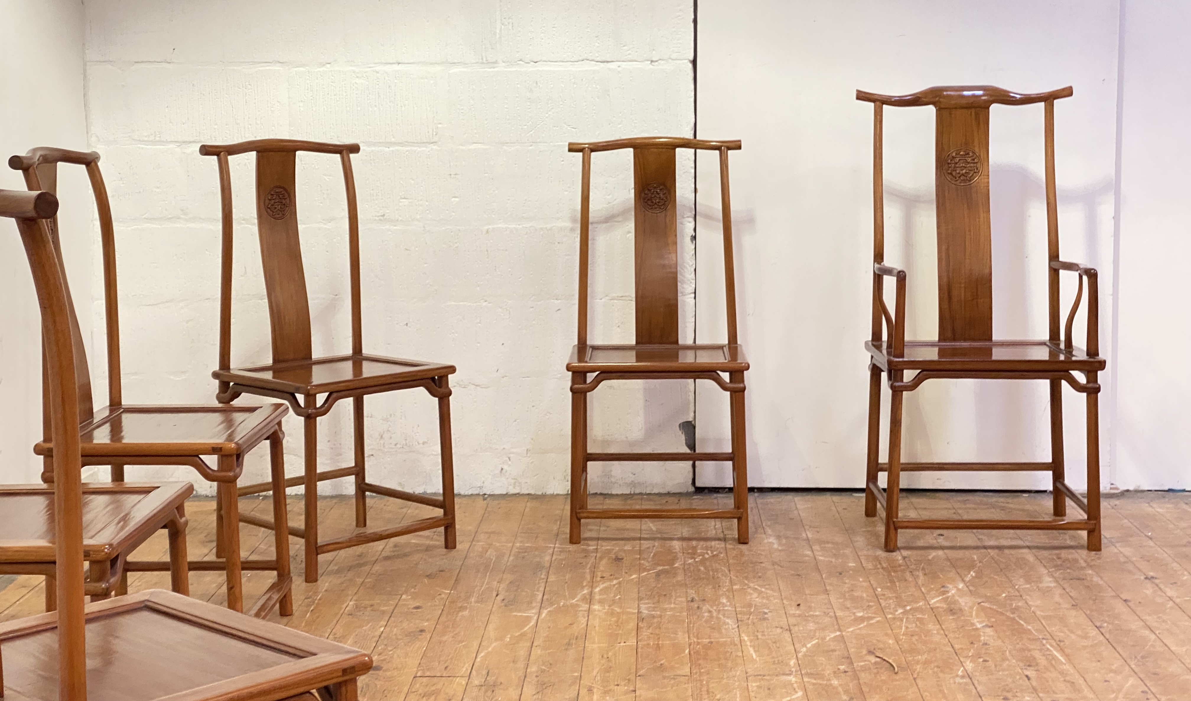 A set of eight Chinese Ming style hardwood dining chairs - Image 5 of 5