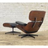 After Charles and Ray Eames, a lounge chair and ottoman.