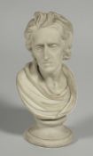 A 19th century Parian bust of John Locke, after the basalt model by Wedgwood