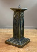 An imposing Arts and Crafts copper sundial, late 19th century, the blue / green slip glazed