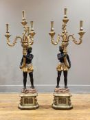 A pair of parcel-gilt figural four-light candelabra table lamps in the Venetian taste