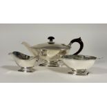 A George V three piece silver tea service in the Art Deco taste, Brook & Son, Sheffield 1932