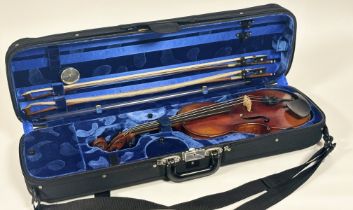 A French full size violin, c. 1900, Mirecourt, bearing "Stradivarius" paper label