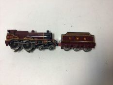 Bassett-Lowke O gauge three rail LMS 4-4-0 tender locomotive 1036, (repainted) in wooden carrying ca