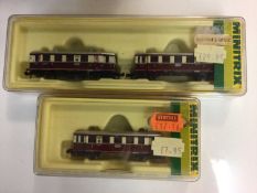 Minitrix N gauge DRG 2 car Railcar VT135 & VT140, boxed 2093 and coach, boxed 2095 plus DB 2car Rai