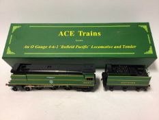 Ace Trains O gauge SR lined Malachite green 4-6-2 Bullied Pacific 'Tangmere' locomotive and tender 2