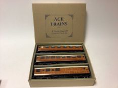 Ace Trains Vintage O gauge LNER teak corridor Coach Set, one 1st Class and two 2nd Class carriages,