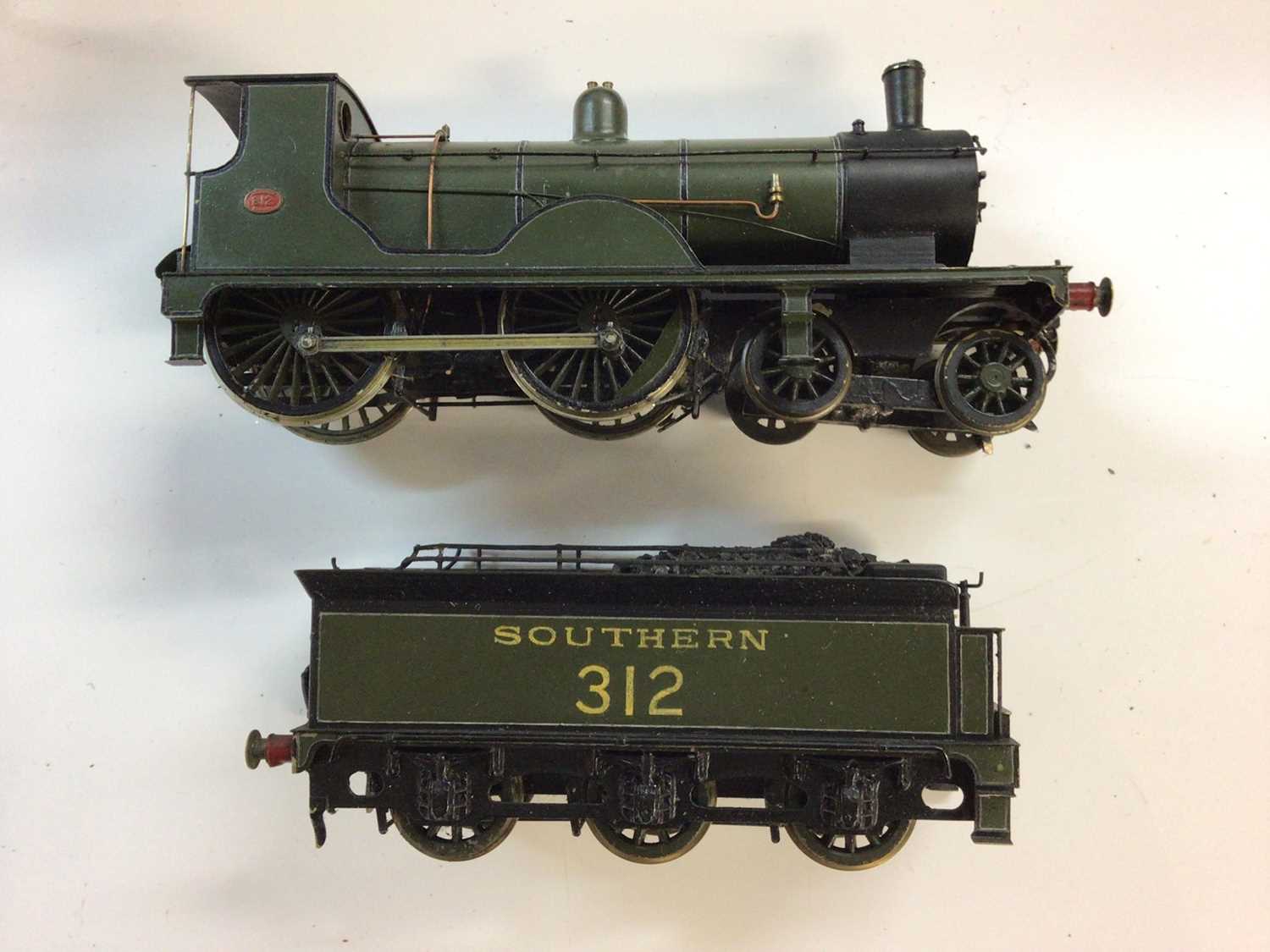 Hand built SR green 4-4-0 tender locomotive 312 by Claude Standfast signed 1954, constructed BR line