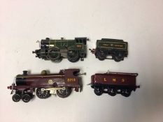 Hornby O gauge LMS 4-4-0 tinplate clockwork locomotive 2711 plus tender both restored, GWR 0-4-0 tin