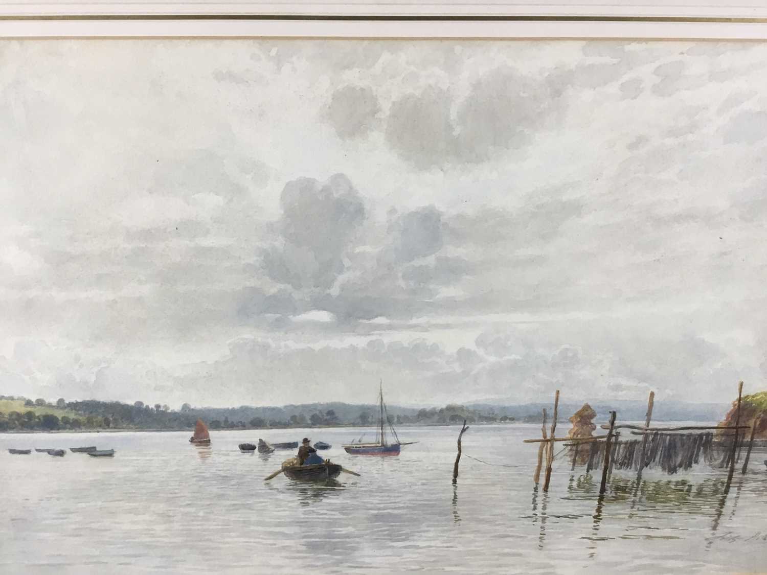 Fritz B. Althaus (1865 - 1952) signed watercolour - boat on a river, 52cm x 32cm mounted in glazed f - Image 5 of 10