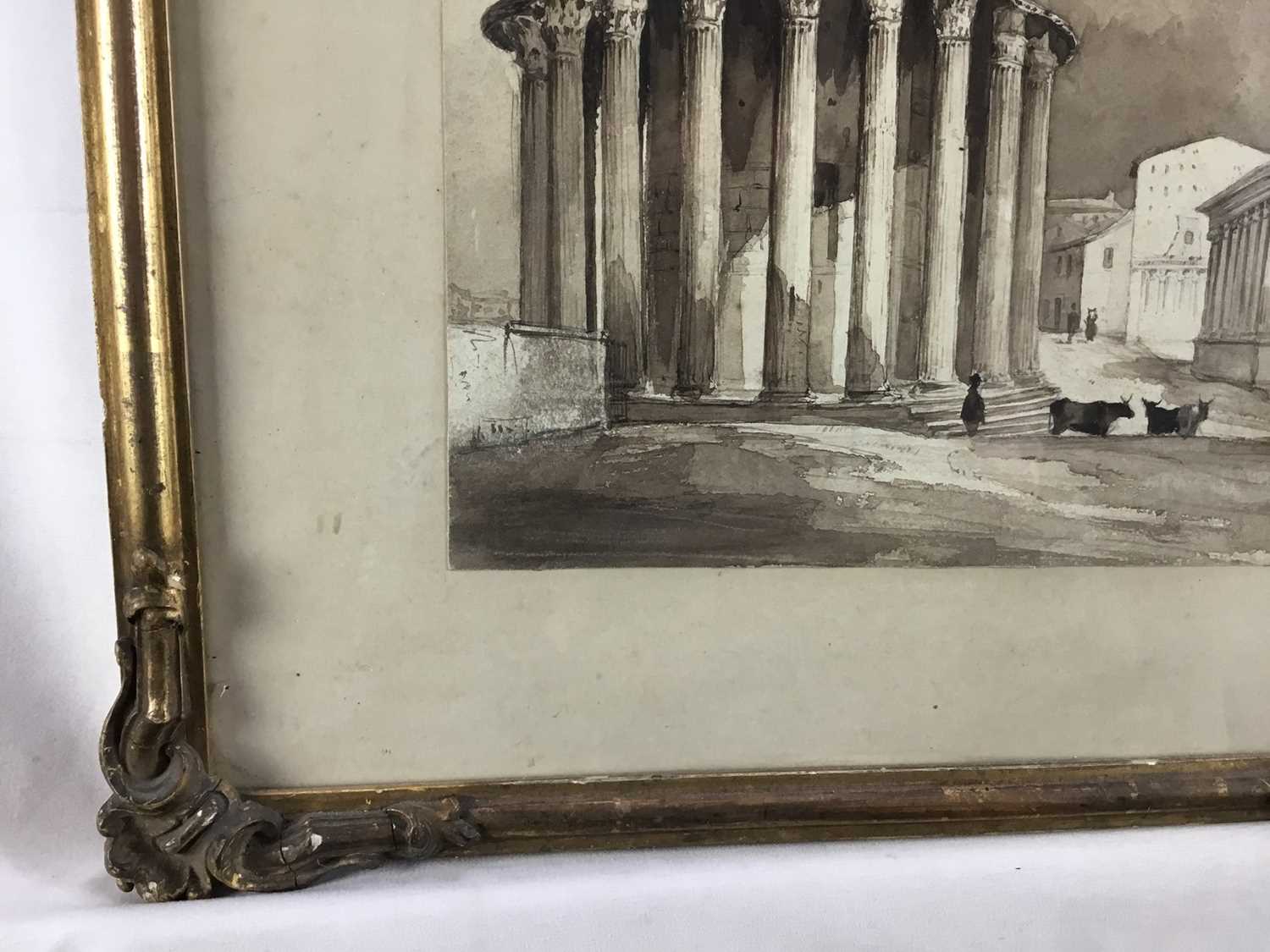 English School, 19th century, monochrome watercolour - The Temple of Vesta, Rome, 20cm square, in gl - Image 5 of 8