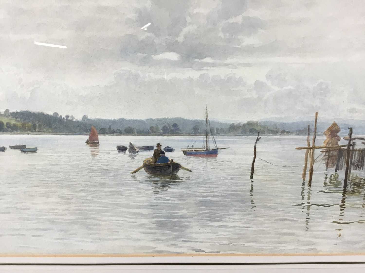 Fritz B. Althaus (1865 - 1952) signed watercolour - boat on a river, 52cm x 32cm mounted in glazed f - Image 2 of 10