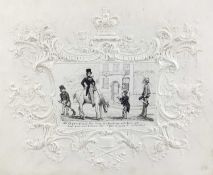 Royal / Sporting sketch ‘Oh if you please Sir..’ in good embossed surround with Royal motifs, signed