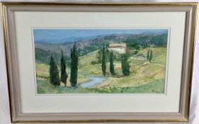 Anthony Atkinson ARCA (1929-2015) signed gouache - ‘Above Beaumes de Venise’, 41cm x 21cm mounted in