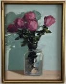 Vivek Mandalia, Contemporary, oil on canvas, Pink Roses, signed, 39 x 29cm, framed