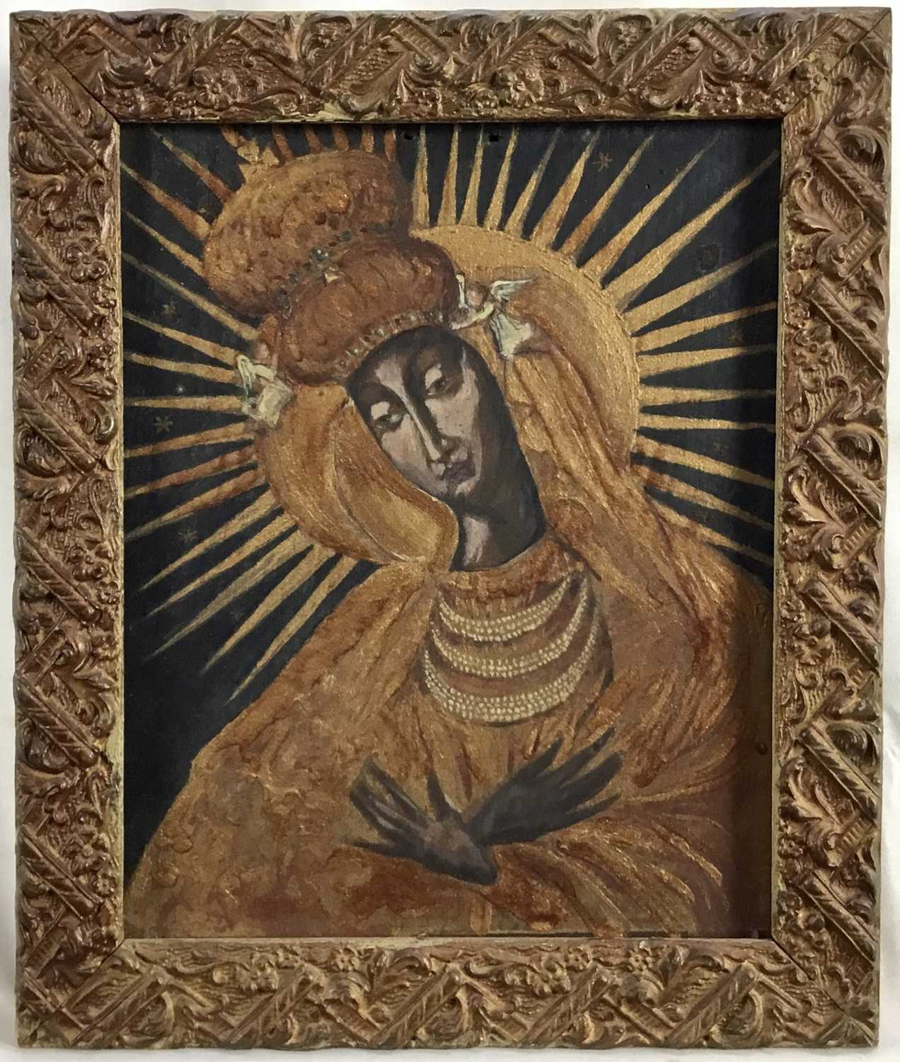 Lithuanian school, 20th century, oil on panel - The Black Madonna of The Gate of Dawn, 25 x 20.5cm,