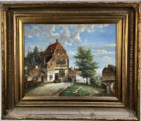 David Ronald (20th century) Dutch-style oil on panel, street scene, signed, 39.5 x 49.5cm, framed