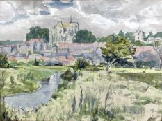 Dora Boughton-Leigh (act. 1903-1940) watercolour and bodycolour - Arundel from the Meadows, signed,