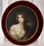 Antique coloured engraving of Nell Gwynne, 37cm x 40cm, in mahogany frame with gilt slip