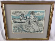 Andrew Dodds (1927-2004) signed numbered print - 'Singer on the beach', together with a watercolour