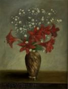 English School early 20th century, oil on board, still life of flowers in a vase, 44 x 34cm, framed