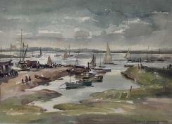 Albert Ribbans (1903-1966) watercolour - Yachts and Dinghies on a tidal river’, signed and dated 196