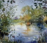 Julia Blencowe (Contemporary) watercolour - ‘Autumn, the lake South Weald’, signed, 25cm x 23cm, in