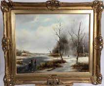 Johannes Van Hessel, oil on canvas - ‘A Winter Landscape’, signed, 40cm x 50cm in gilt frame