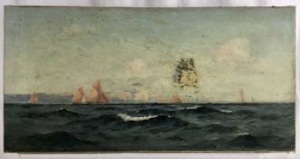 Henry Moore ARA oil on canvas - Marine scene, signed, 61cm x 30.5cm, unframed