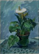 David Wood gouache - still life of a peace lily, signed, 24cm x 34cm mounted in glazed frame (44cm x