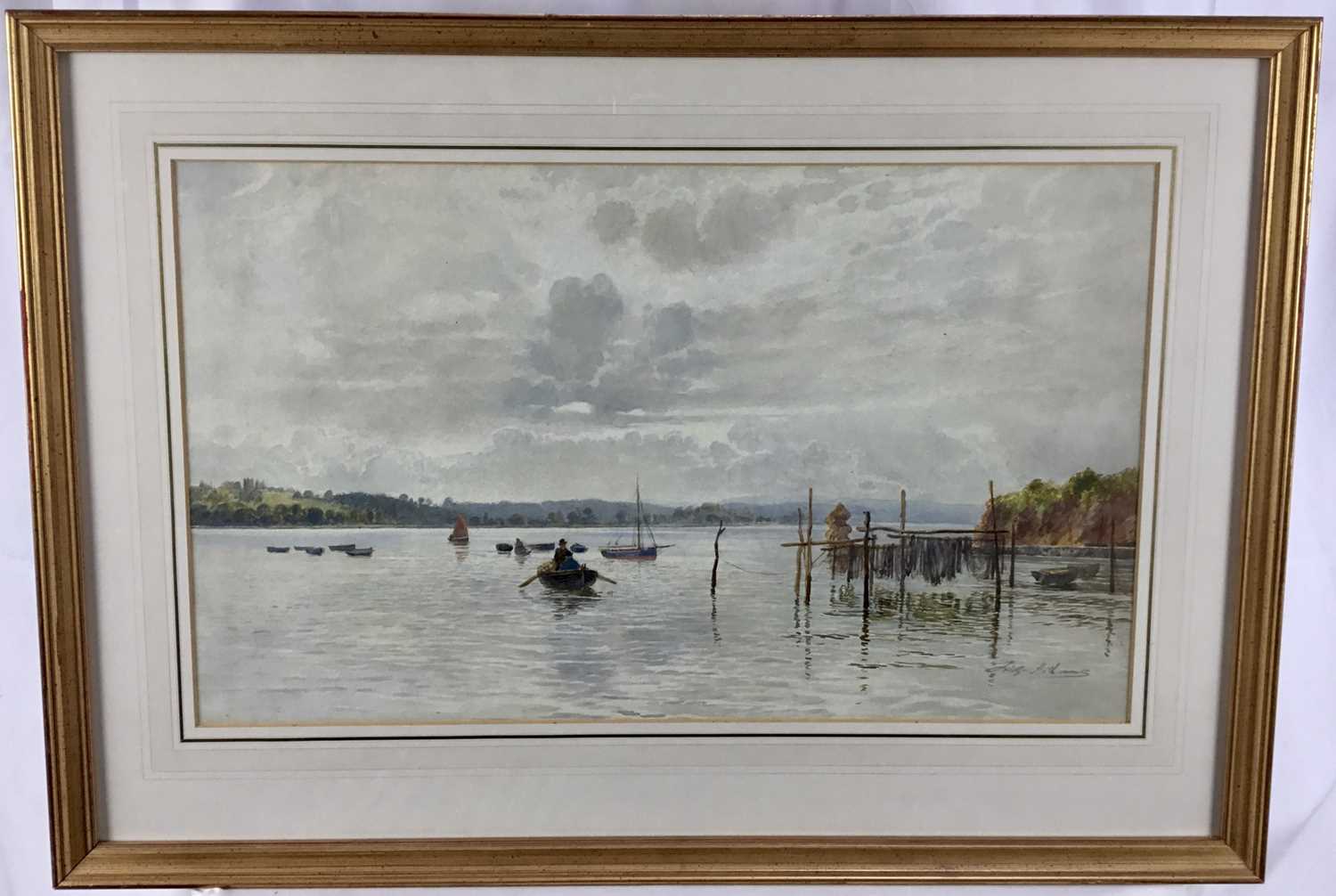 Fritz B. Althaus (1865 - 1952) signed watercolour - boat on a river, 52cm x 32cm mounted in glazed f