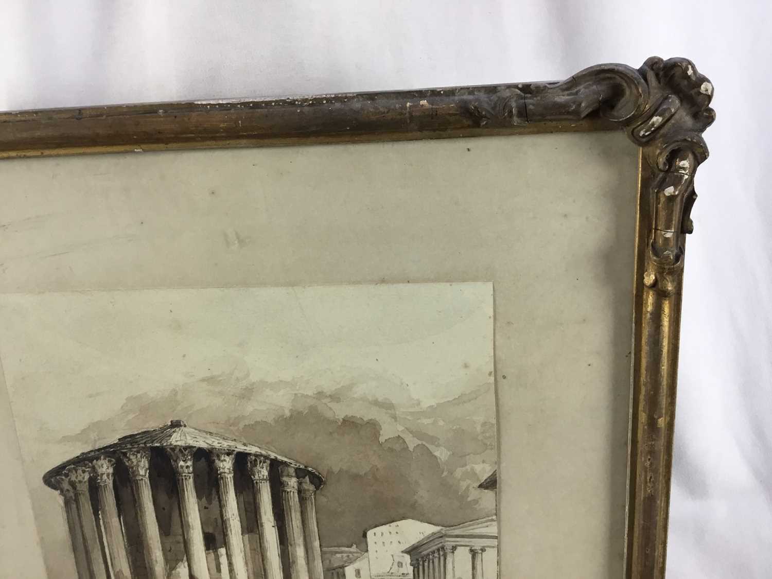 English School, 19th century, monochrome watercolour - The Temple of Vesta, Rome, 20cm square, in gl - Image 7 of 8