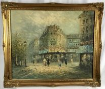 Burnett oil on canvas - Parisian street scene, 50cm x 60cm, framed