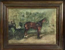 Late 19th/ Early 20th century oil on canvas - horse and cart, 21.5cm x 29.5cm, framed