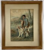 Charles Churchyard (1841-1929) watercolour, a young gamekeeper, signed with initials, 55 x 89cm