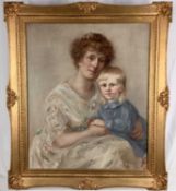 English school oil on canvas - mother and son, signed and dated 1914, 60cm x 49cm, framed