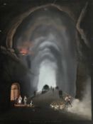 Italian School, 19th century, gouache on paper - figures in a tunnel, inscribed 'Interno Della Grott