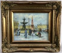 20th century, Continental School, oil on panel, Paris street scene, indistinctly signed 18.5cm x 24c